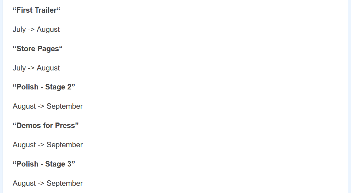 Excerpt from blog post announcing delays for certain
milestones.