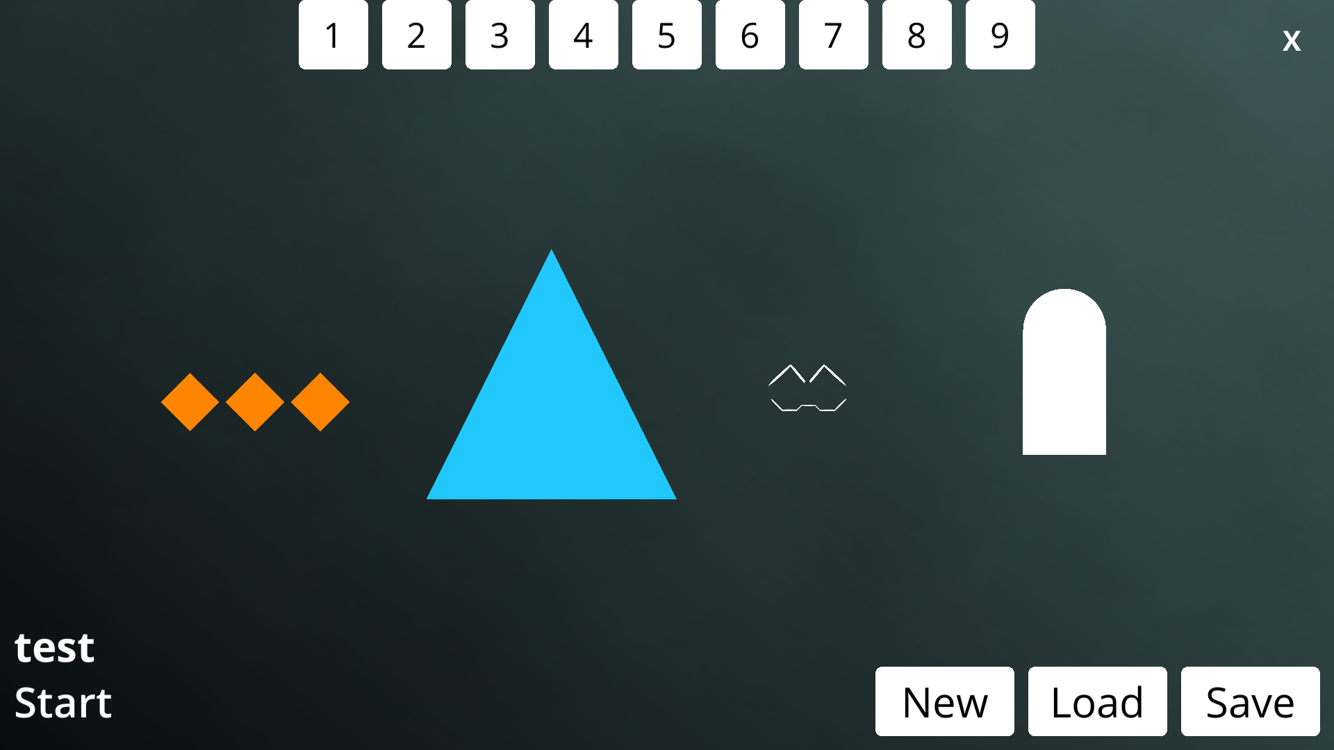 Early editor with all available items showcased (more items were implemented,
but not spawnable through the
editor).